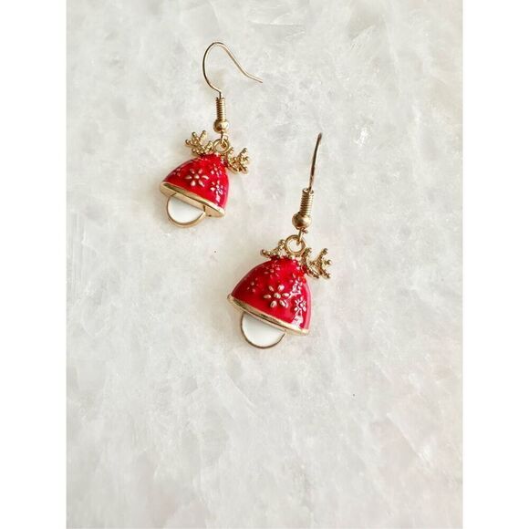 Red and white Christmas bell dangle earring - Picture 1 of 2